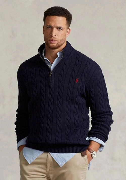 Ralph Lauren Ralph Lauren Big Tall Cable Knit Cotton Quarter Zip Sweater 1