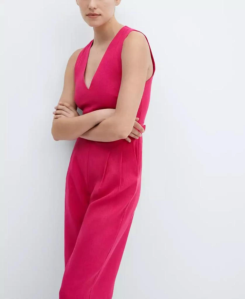 Mango Women's Belt Linen Jumpsuit 2