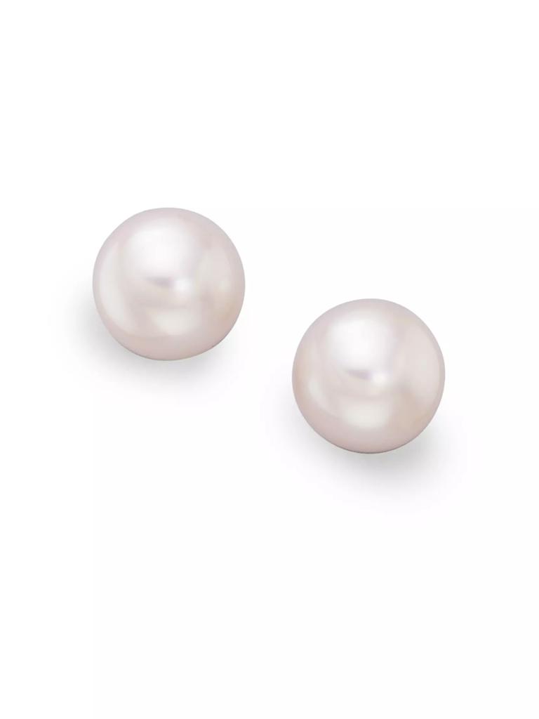 Mikimoto 8MM White Cultured Akoya Pearl & 18K White Gold Earrings