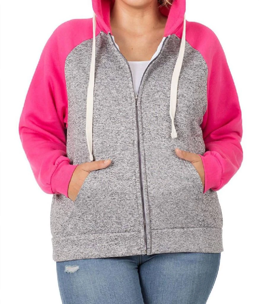 ZENANA Raglan Sleeved Hoodie In Fuchsia 2