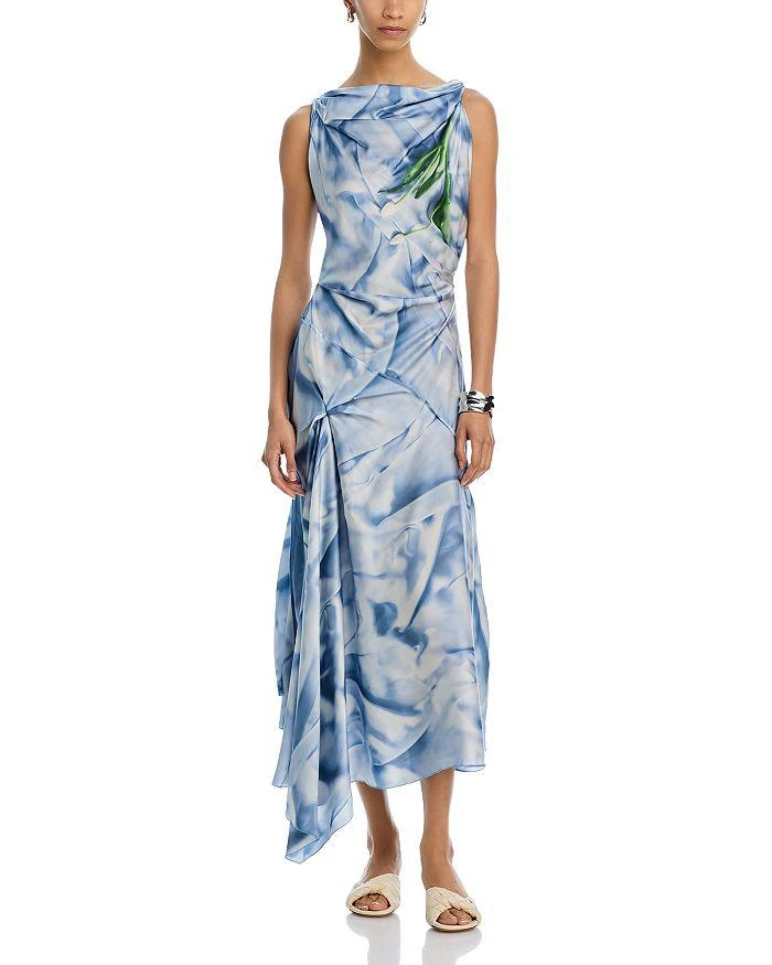 printed asymmetric midi dress Arane Print Asymmetric Midi Dress | Botanical Swirl Print | Sustainable Stretch Knit | Blissfully Brand Profonde Collection main image 0