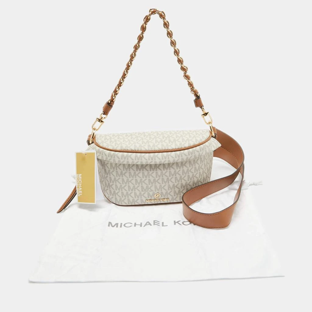 Michael Kors Michael Kors Brown/Off White Signature Coated Canvas and Leather Extra Small Slater Sling Bag 9