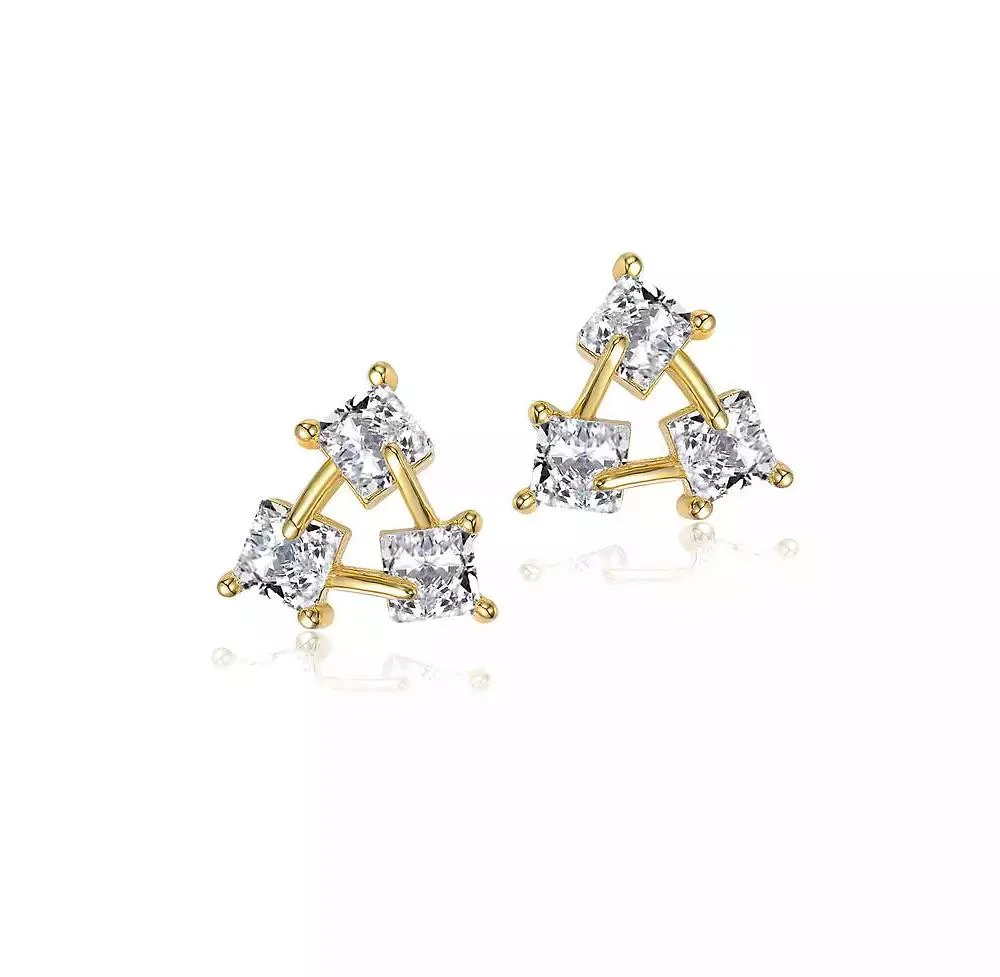 Rachel Glauber Brilliant Square CZ Triangle Earrings in 14K Gold Plated 4