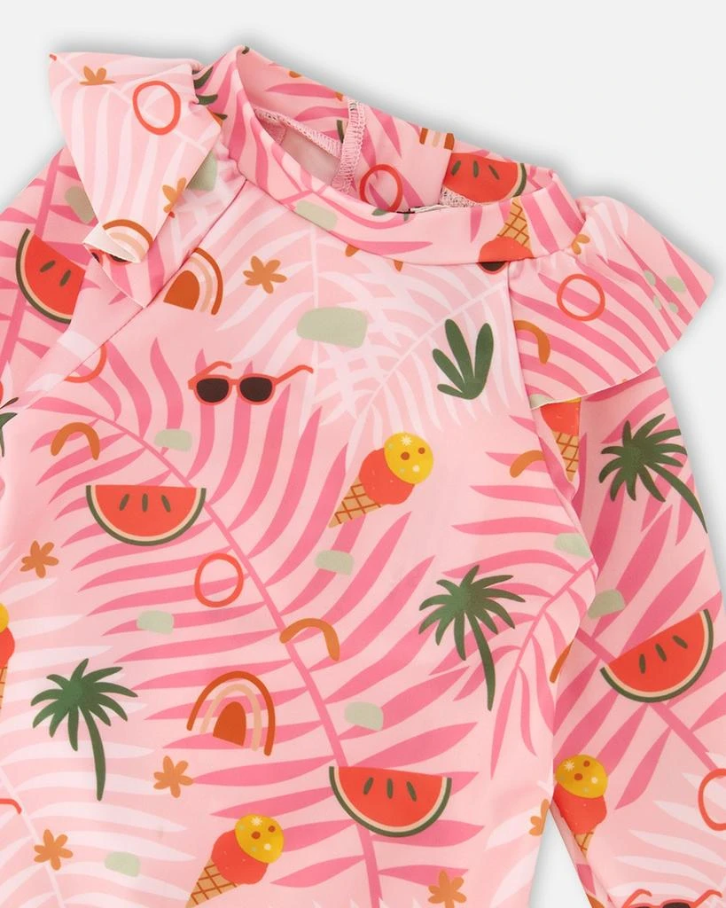 Deux par Deux Baby and Toddler One-Piece Long Sleeve Rashguard Pink Beach Print 6