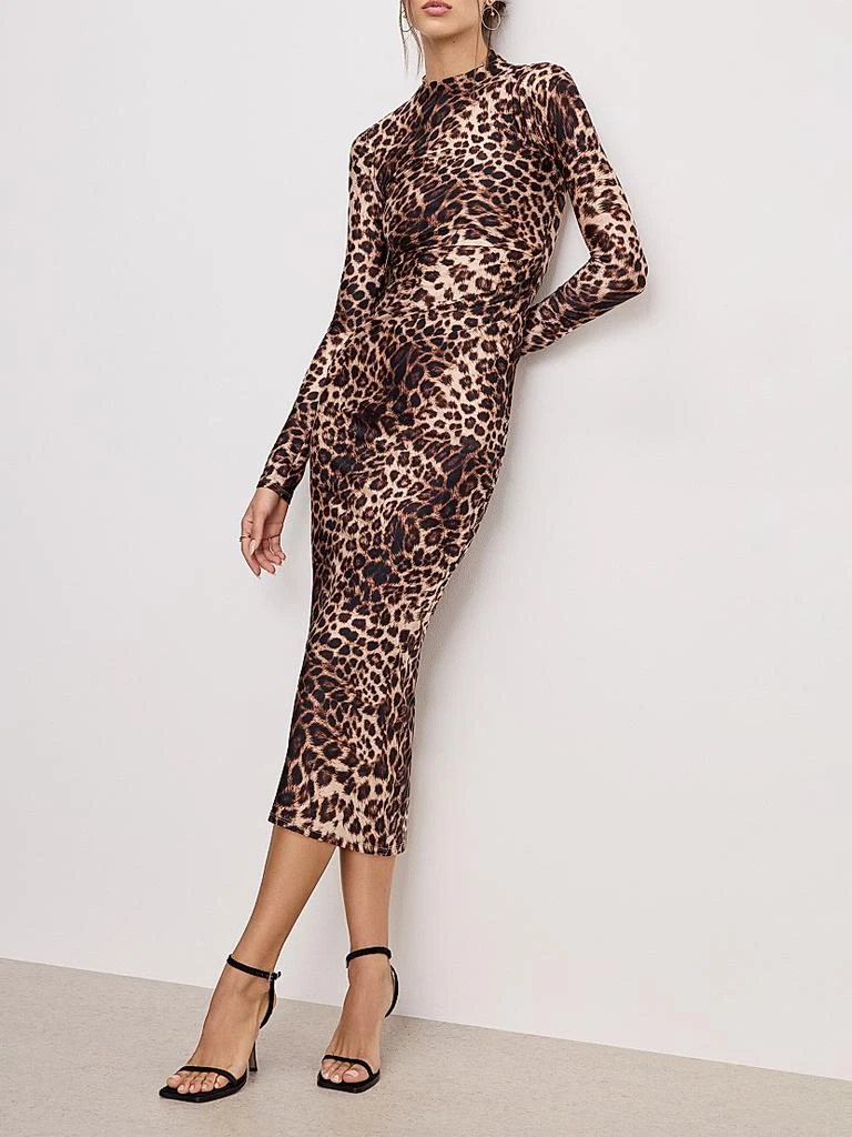 Good American Leopard Print Satin Shine Midi-Dress 3