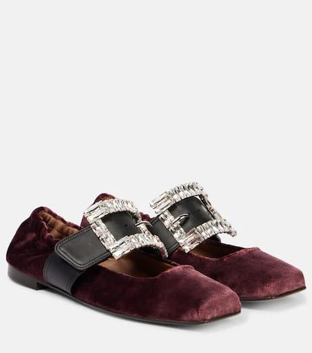 Dolce 
Gabbana Embellished leather-trimmed velvet flats 1