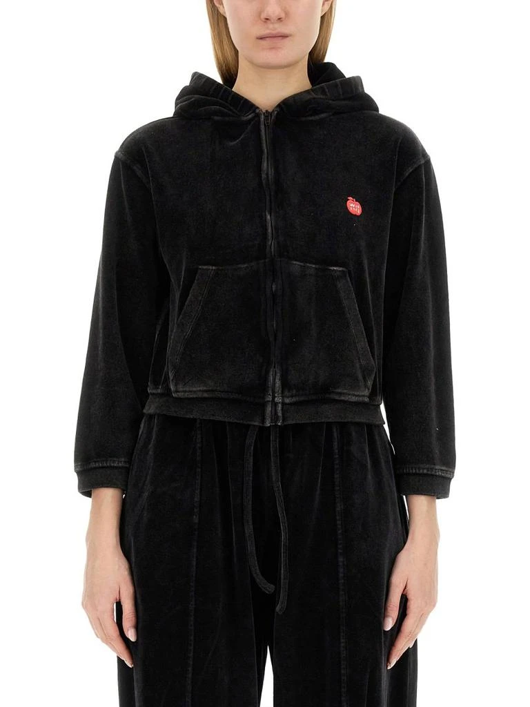 Alexander Wang T By Alexander Wang Zipped Velvet Hoodie 1