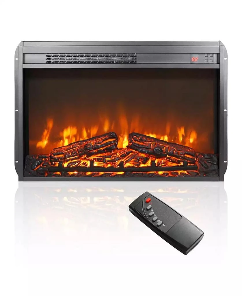 Flynama 26 inch electric fireplace insert, ultra thin heater with log set 
realistic flame, remote control with timer, overheating protection 2