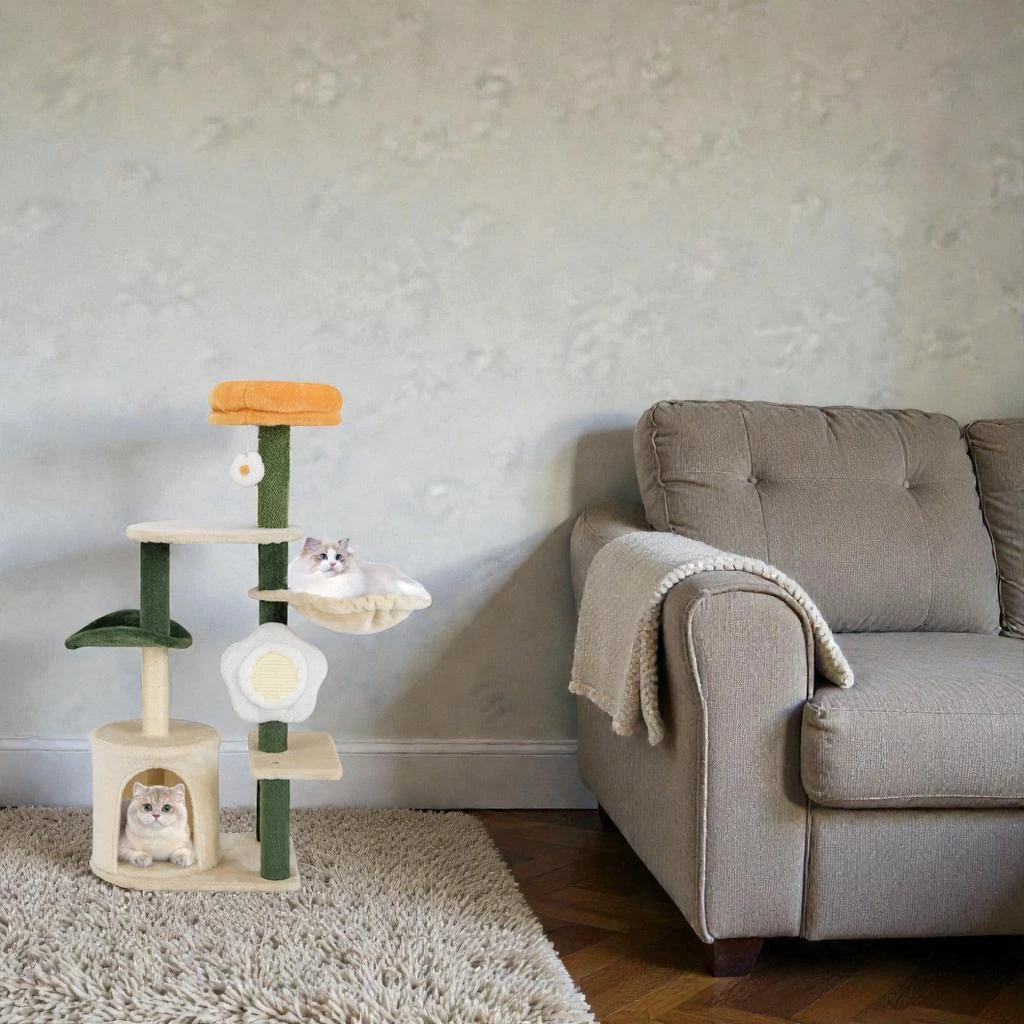 Hivvago Stylish Kitty Tree Featuring Flower-Shaped Platforms and Soft Top Perch