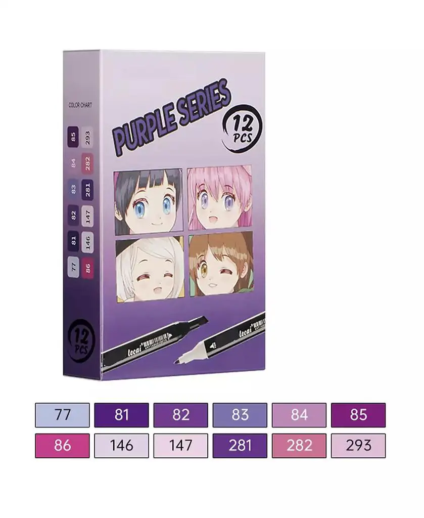 HTUTWOO 12 Colors Purple Series Alcohol Markers, Dual Tip Sketching Drawing Markers for Book Painting and Card Making