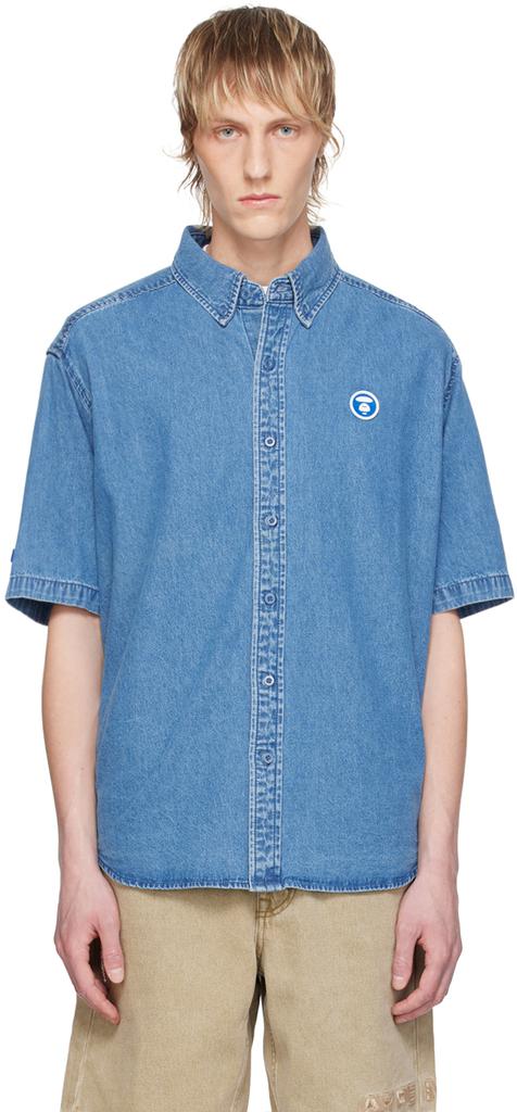 AAPE by A Bathing Ape Blue Patch Denim Shirt