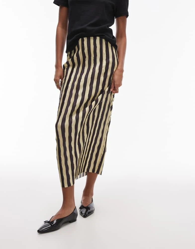 Topshop Topshop stripe plisse midaxi skirt in chocolate 3