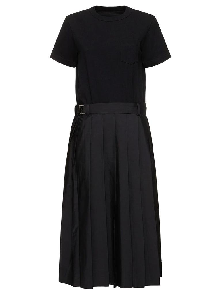 sacai 国内買付 High Twist Voile x Nylon Twill Dress Sacai Black High Twist Voile & Nylon Twill Minidress In 001