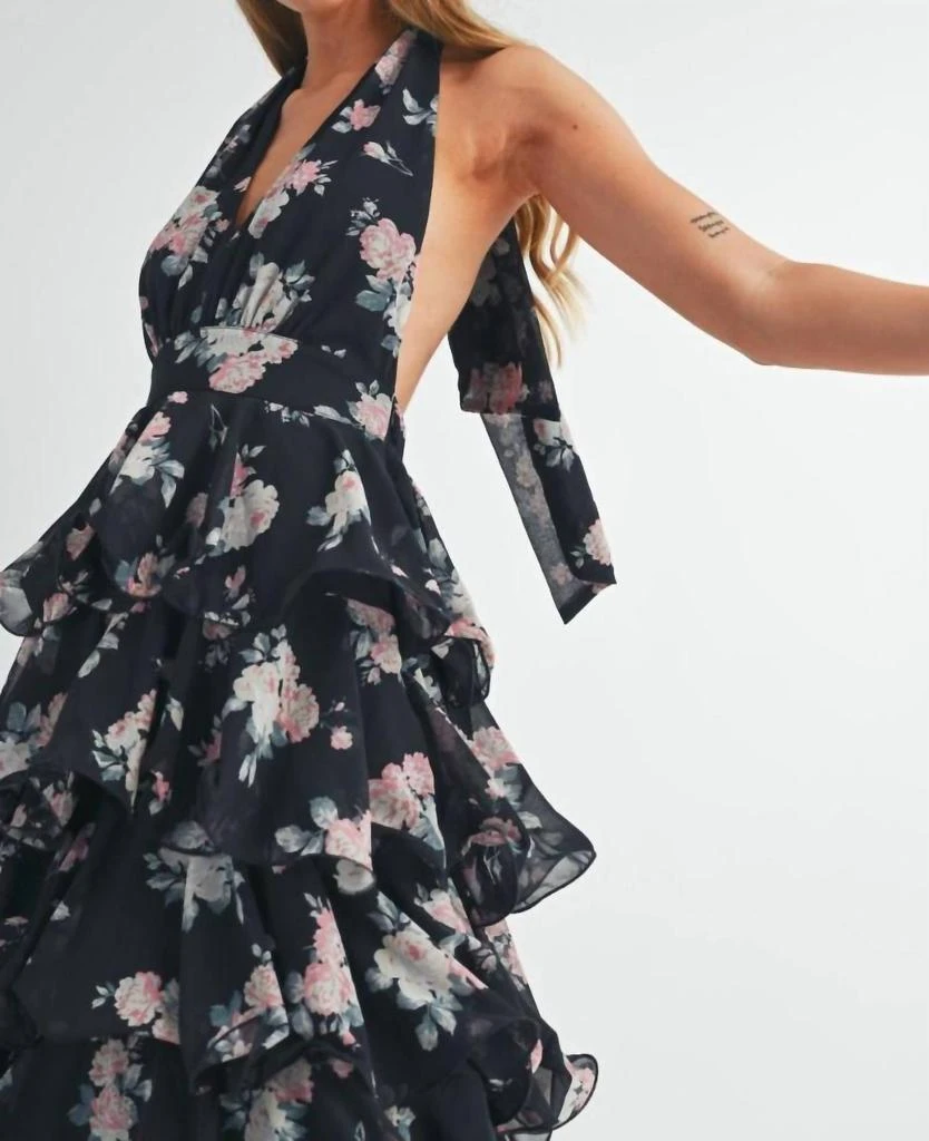 chinese dress ladies Veda Long Sleeve Floral Tiered Ruffle Maxi Dress Blue main image 1