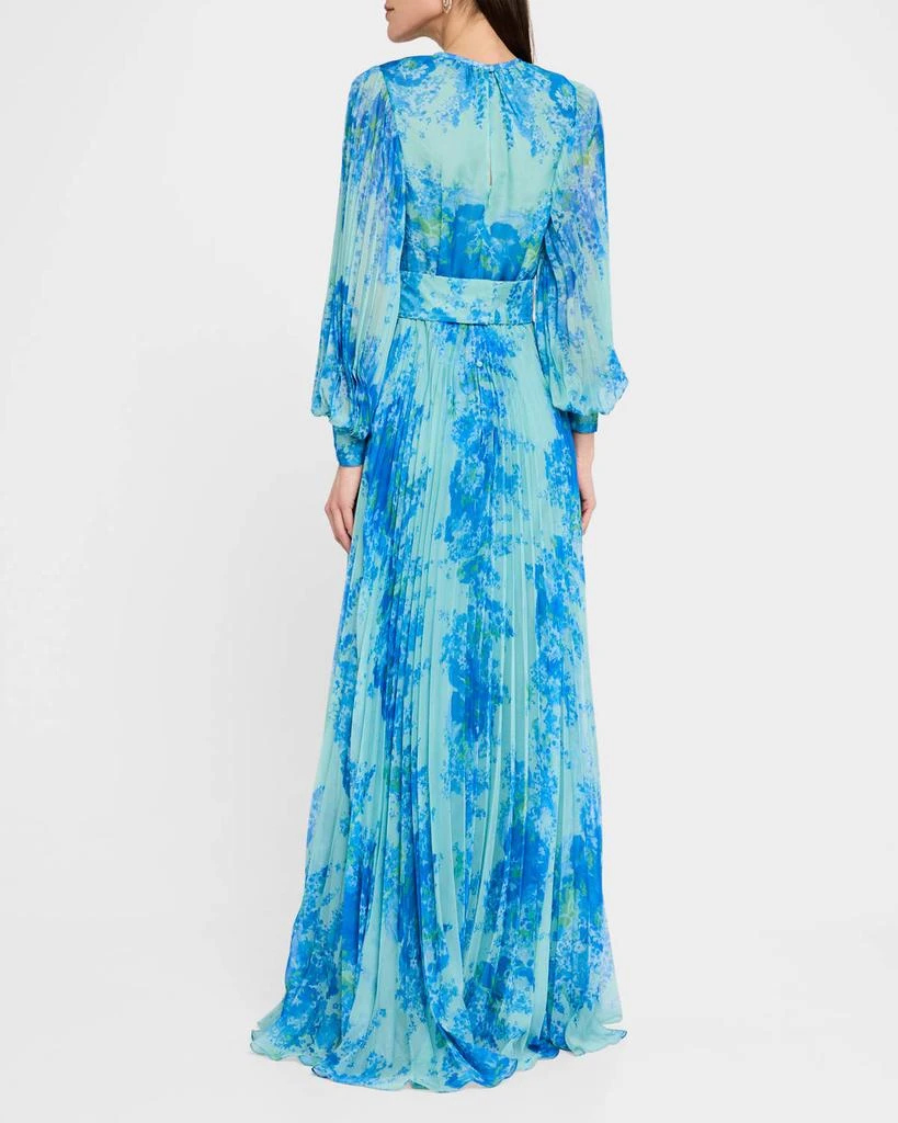 Teri Jon Pleated Floral-Print Blouson-Sleeve Gown 3