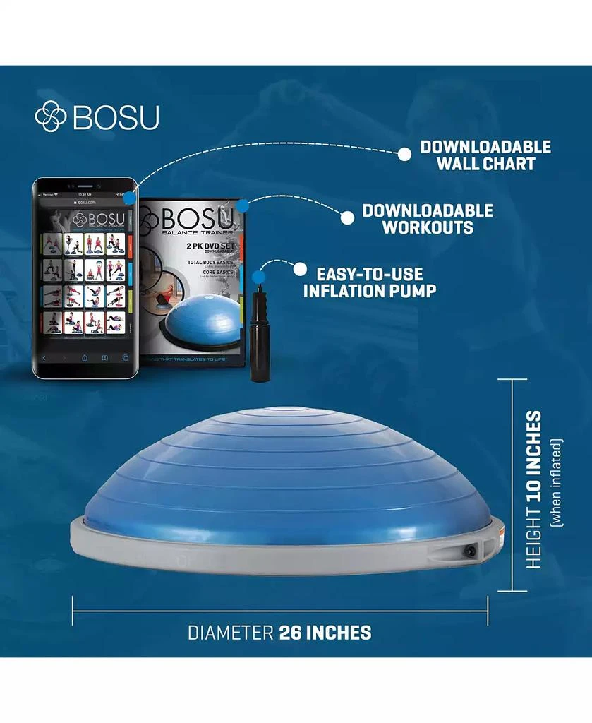 Bosu Pro Multifunctional Home Gym 26” Strength Trainer Ball Balance Board, Blue 3