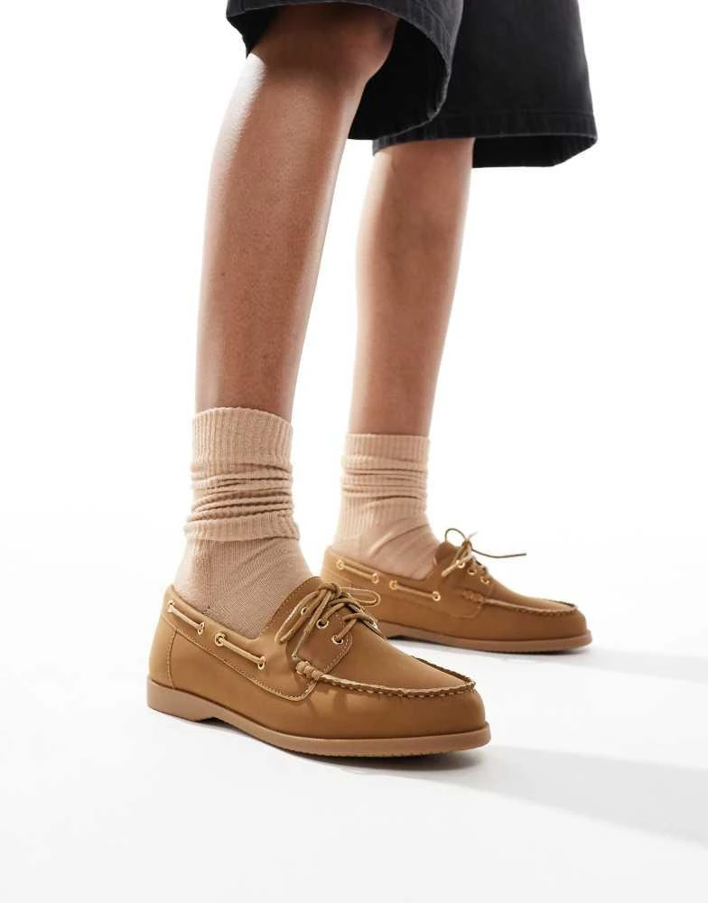 London Rebel London Rebel lace up boat shoes in brown 2