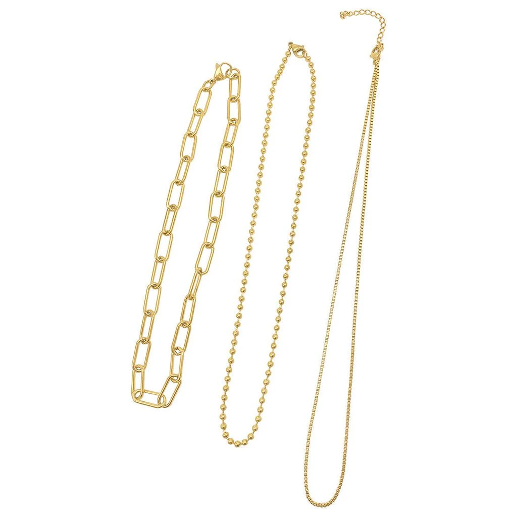 Adornia Box Chain, Ball Chain, and Oversized Paper Clip Chain Necklace Set gold 2