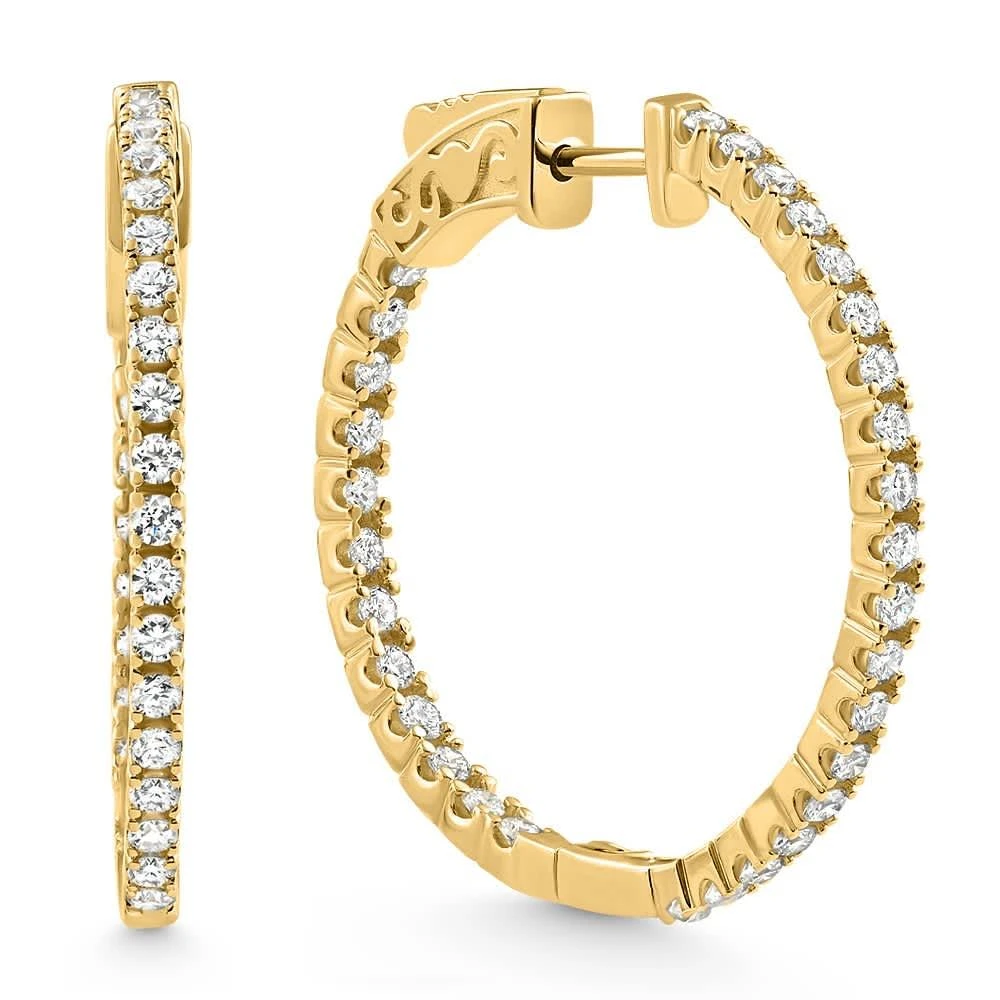 Pompeii3 1.75 ct Lab Grown Diamond Hoops Inside Outside 1 1/3" 14K Yellow Gold Vault Lock