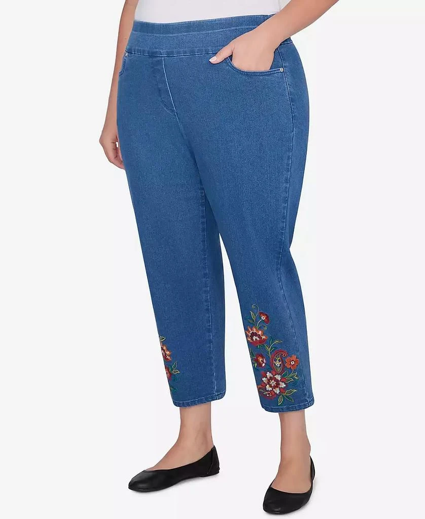 Alfred Dunner Plus Size Harvest Moon Floral Embroidered Denim Ankle Pants 3