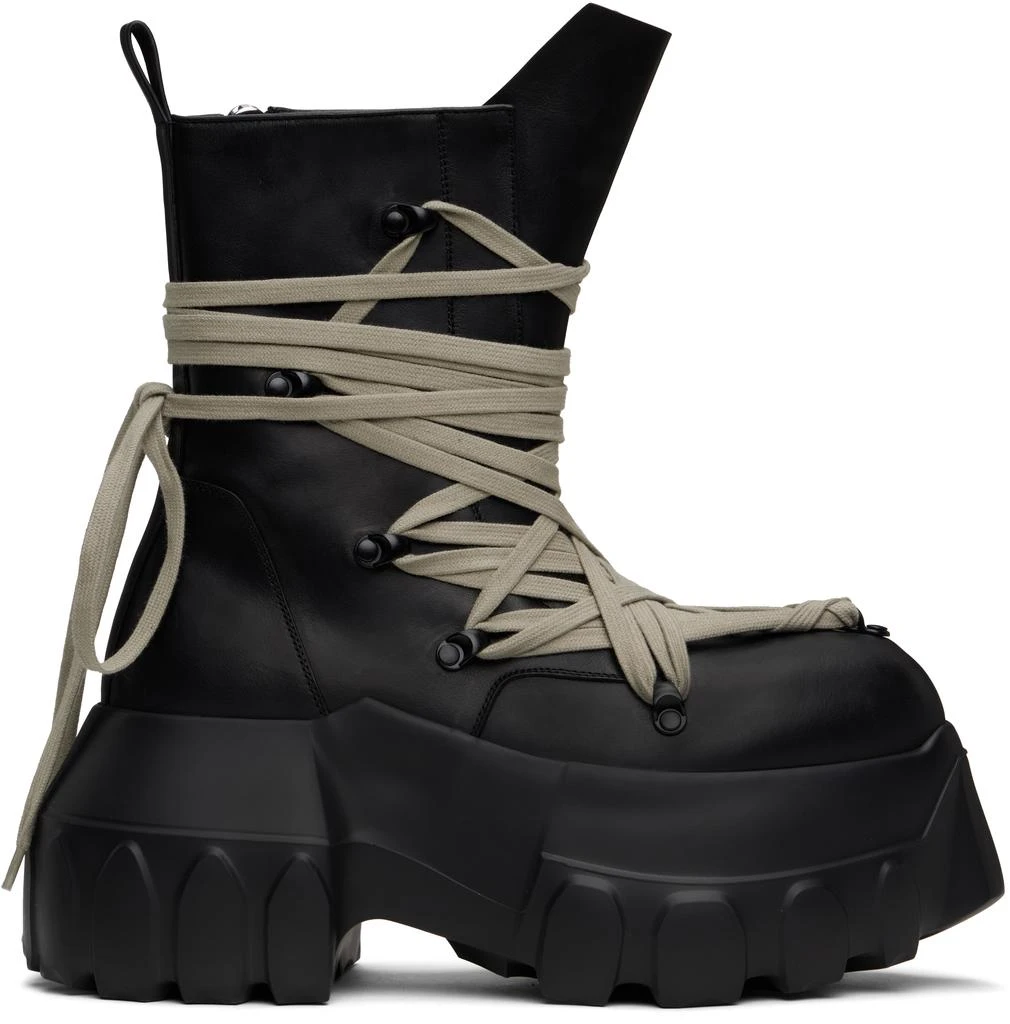 Rick Owens Black Hollywood Megalace Mega Tractor Boots 1