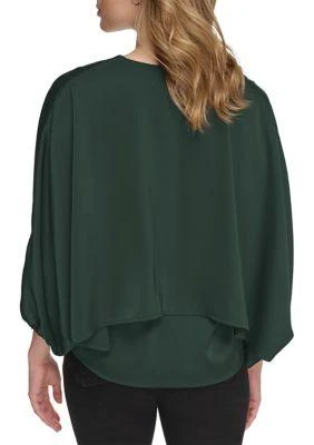 Calvin Klein Klein Womens V Neck Satin Back Crepe Popover Blouse 2