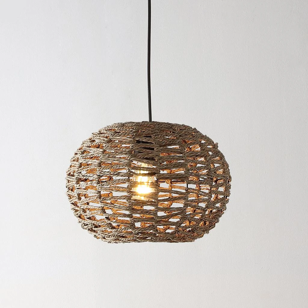 JONATHAN Y Isla 14" 1-Light Farmhouse Coastal Rattan 180" Cord Plug-In or Hardwired LED Pendant 3