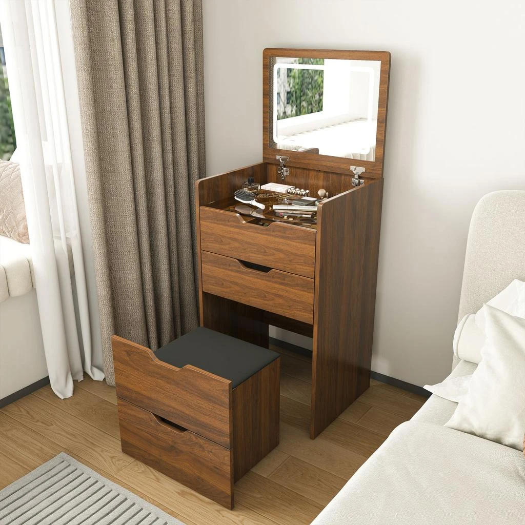 Streamdale Furniture Streamdale 3-in-1 Vanity Desk with Lighted Mirror 
Stool, Flip Top Makeup Dressing Table (Walnut)