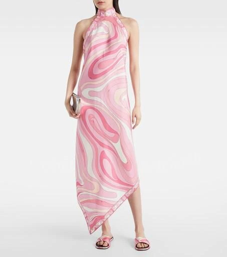 pucci marmo halterneck satin jersey maxi dress Marmo crystal-embellished printed satin-jersey halterneck maxi dress - pink