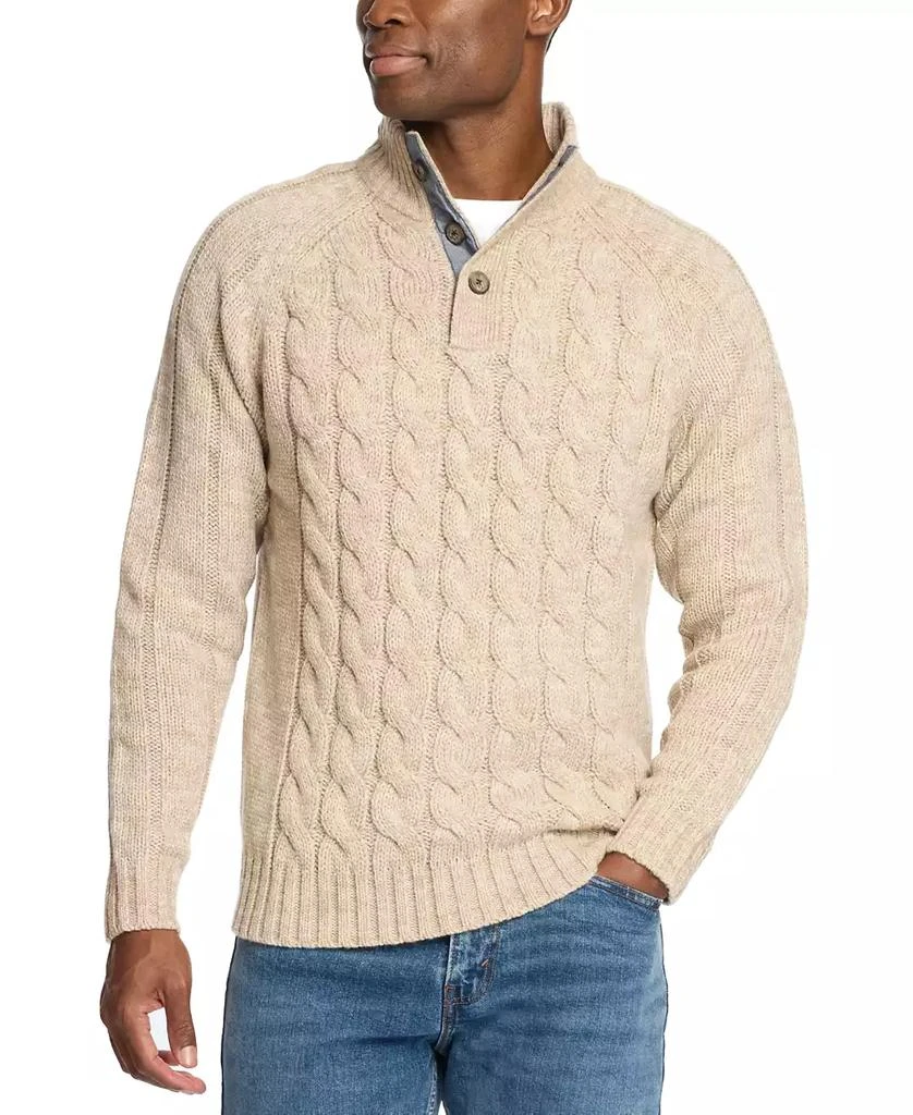 Weatherproof Vintage Men's Cable Knit Quarter Button Long Sleeve Sweater 1