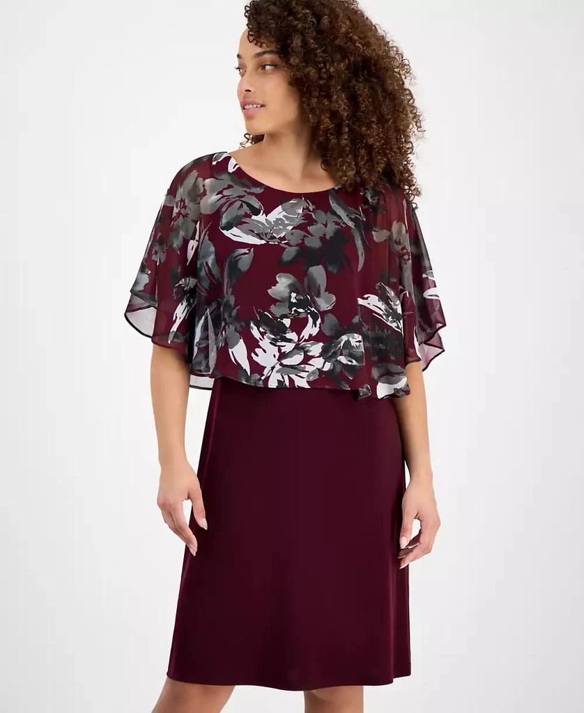 Connected Petite Floral Cape-Overlay Sheath Dress 2