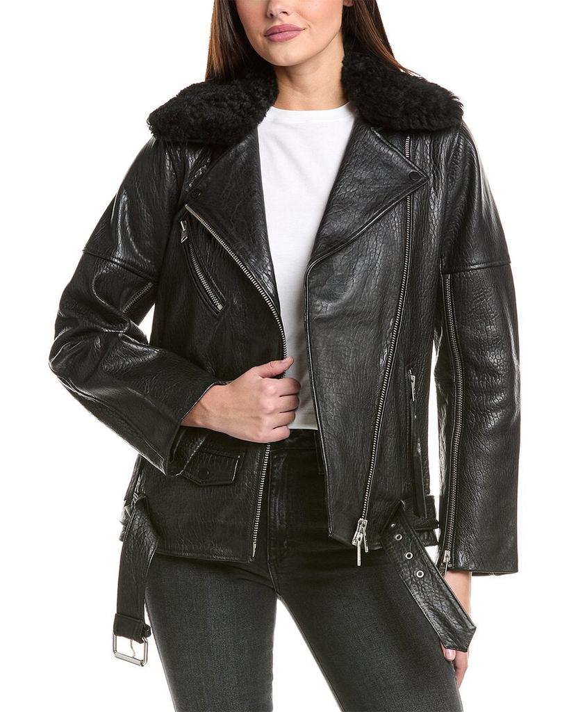 Shop AllSaints Vendra Nz Leather Biker Jacket on Sale at