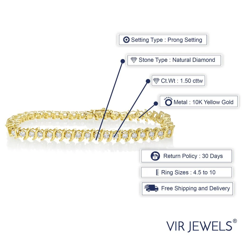 Vir Jewels 1.50 cttw SI2-I1 IGI Certified Diamond Bracelet 10K Yellow Gold S-Link 7 Inch 3