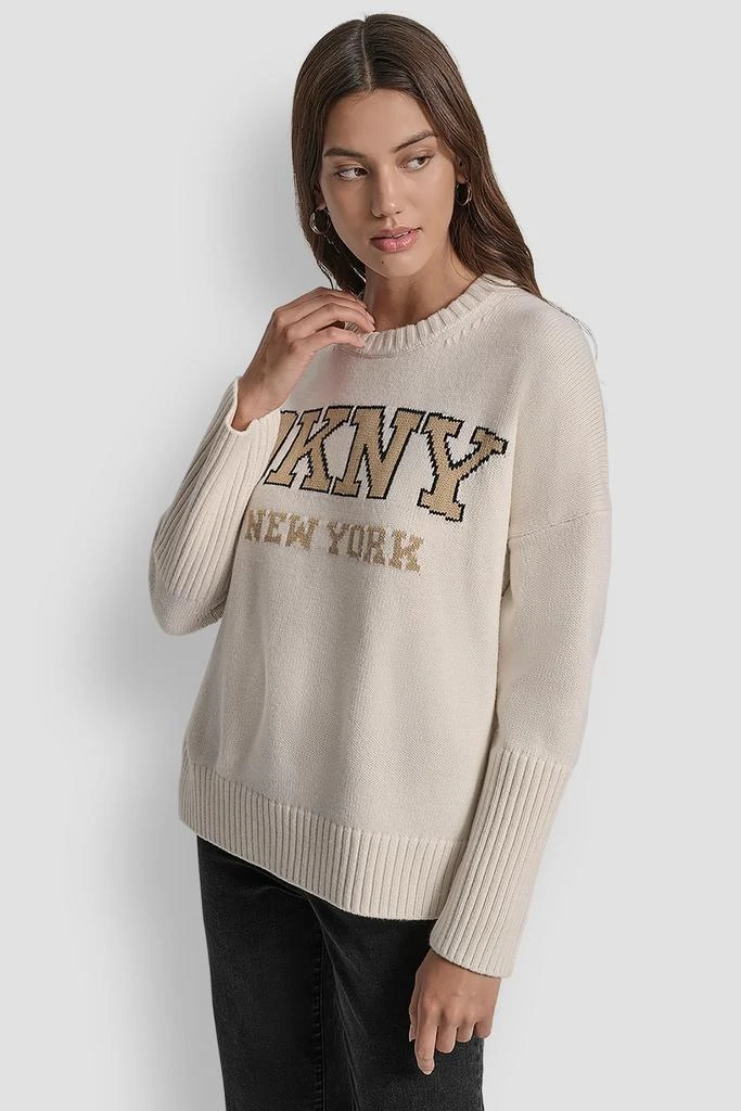 DKNY VARSITY LOGO INTARSIA CREW NECK RELAXED SWEATER 4