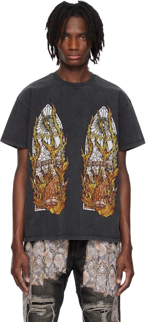 Who Decides War SSENSE Exclusive Black Flame Glass T-shirt 1