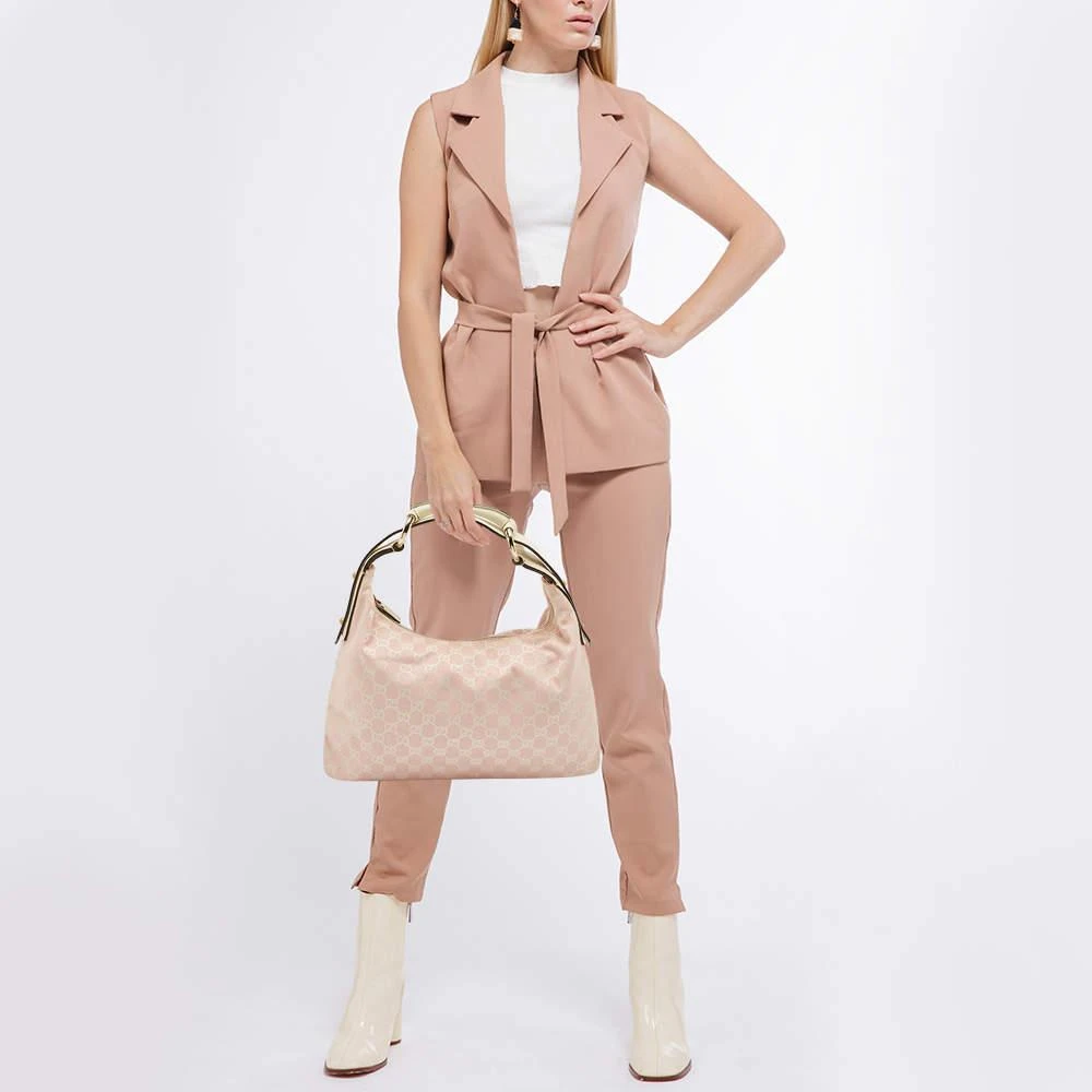 Gucci Gucci Pink/Off White GG Canvas Medium Horsebit Hobo 2