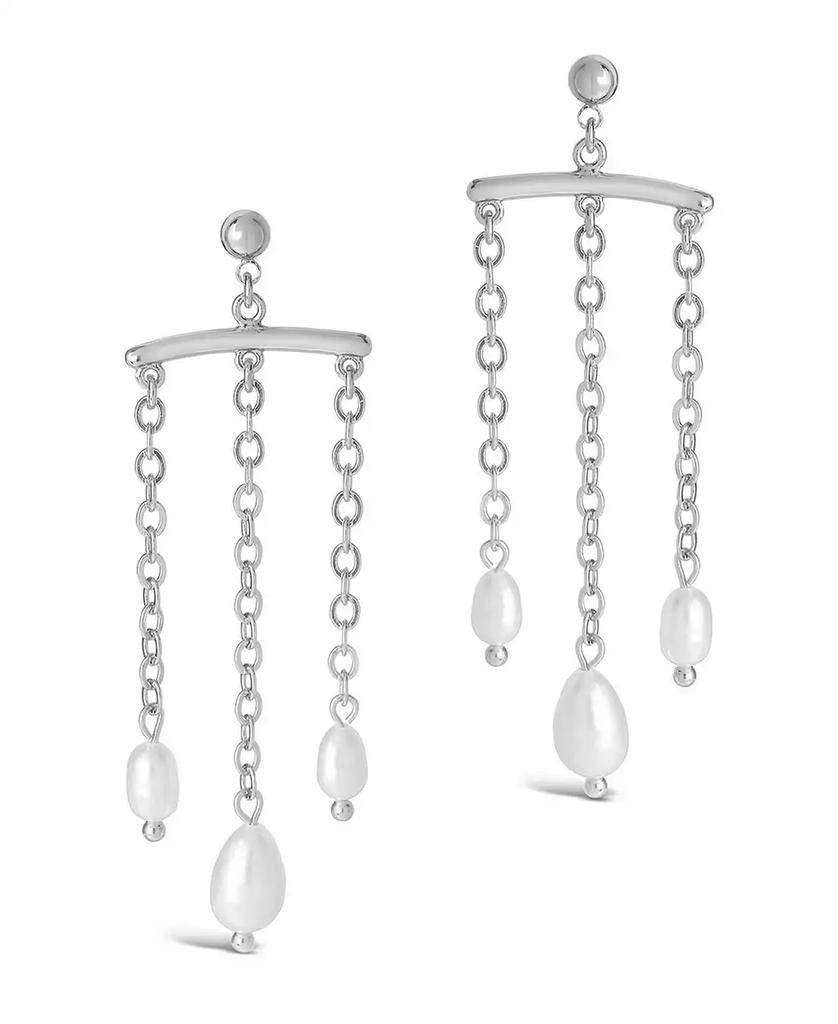 Sterling Forever Women's Chains and Pearls Chandelier Drop Earrings