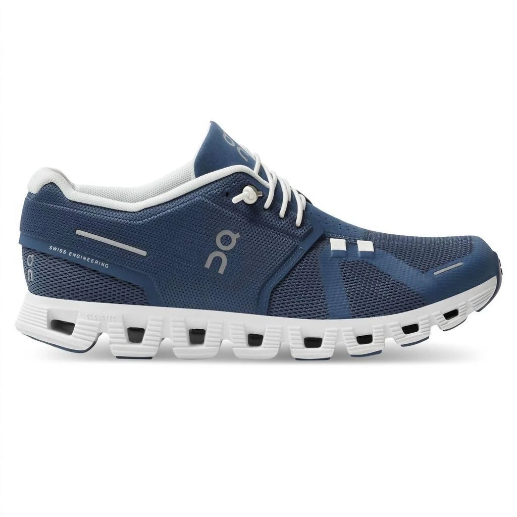 On Women's Cloud 5 Running Shoes In Denim/white 1