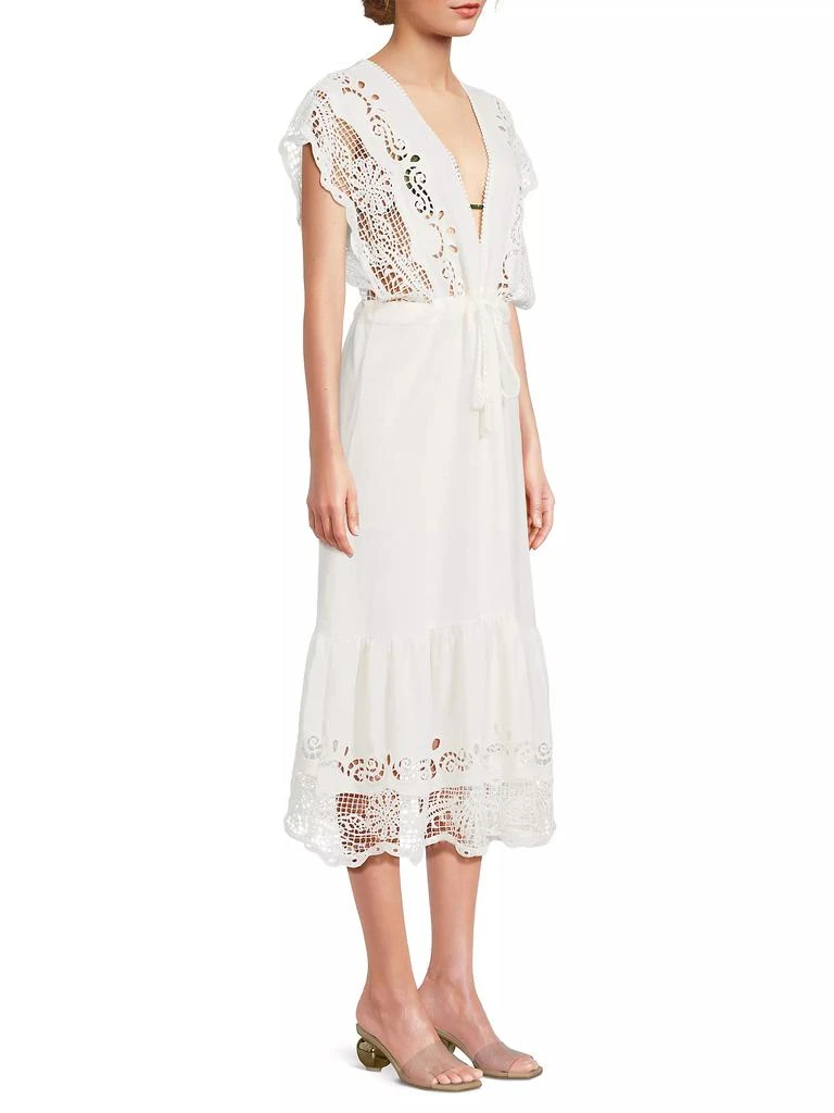 Farm Rio Guipure Lace Linen-Blend Midi-Dress 4