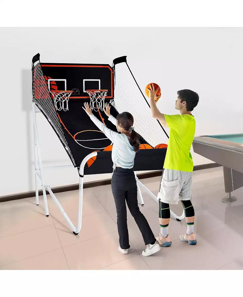 HONGGE Indoor Basketball Arcade Game Seven Foot Dual Hoop Electronic Scoring Foldable Competition Set