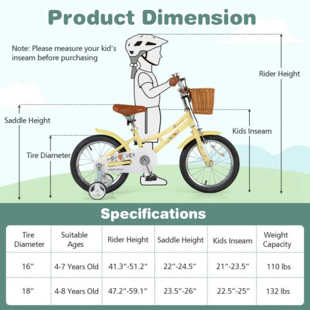 Hivvago 16 Inch Kids Bike Adjustable Bicycle with Reflectors and Bell for Children 4-7 Years Old-16 inches 4