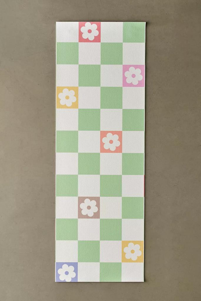 DENY Designs Colorful Flowers Green Check By thespacehouse For Deny Yoga Mat