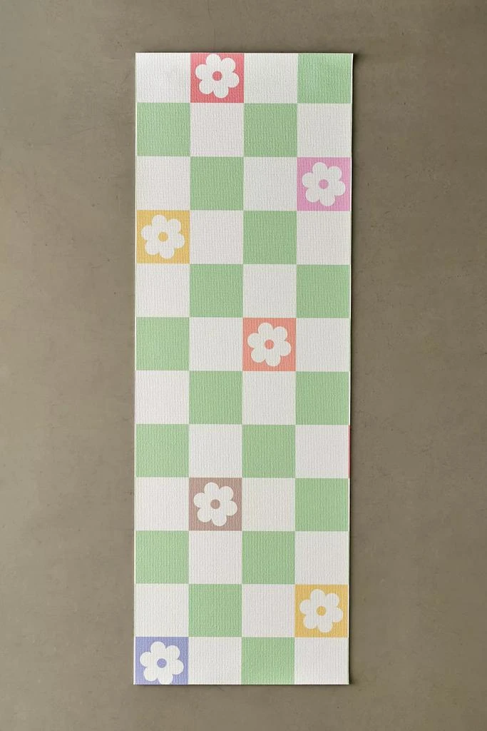 DENY Designs Colorful Flowers Green Check By thespacehouse For Deny Yoga Mat 1