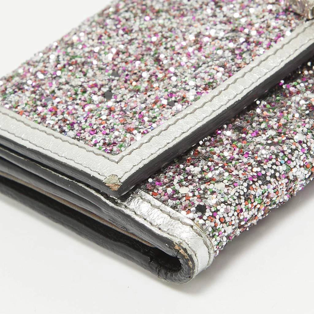 Alexander McQueen Alexander McQueen Silver Glitter and Leather Skull Continental Wallet 11