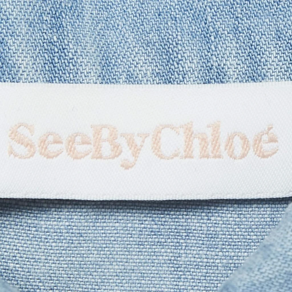 Chloé Chloe Blue Eternal Blue Denim Ruffled Blouse and Trousers Set S 4