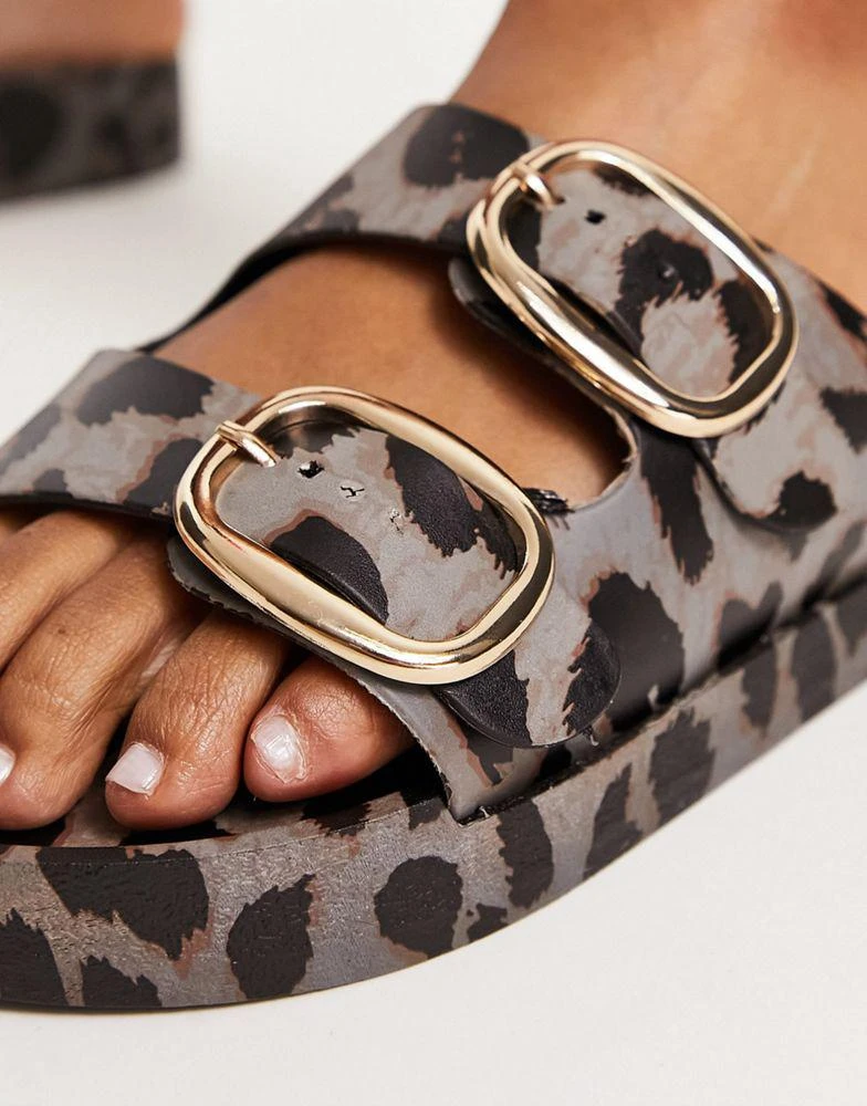 London Rebel Leather Wide Fit London Rebel Wide Fit double buckle footbed sandals in leopard 4