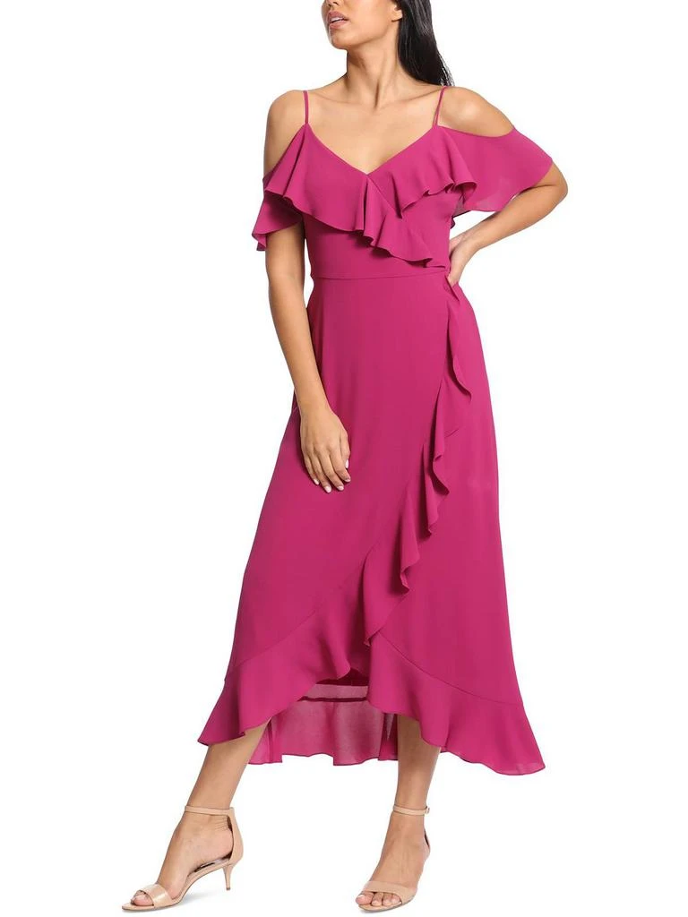 London Times Petites Womens Crepe Ruffled Midi Dress 1
