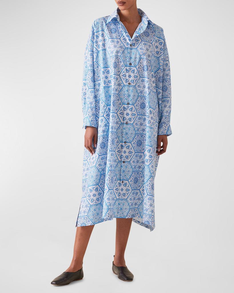 Eskandar Wide A-Line Printed Shirtdress