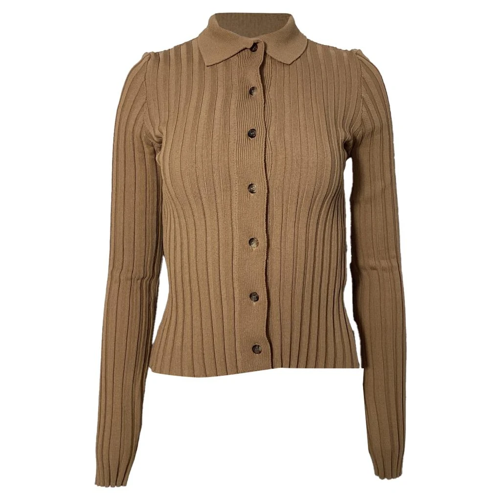 ANINE BING Joslyn Rib Knit Cardigan in Brown Rayon 1