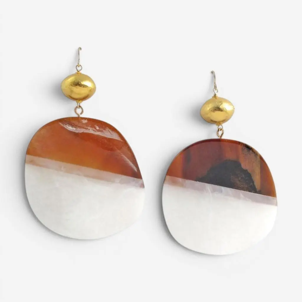 Devon Leigh Devon Leigh 18K Yellow Gold Plated Brass & 14K Gold Resin Dangle Earrings E4026